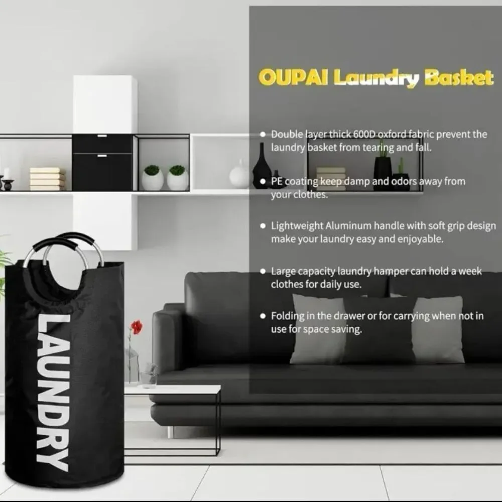 NWT Gorgeous Black 25.1ga Large Collapsible Fabric Laundry Hamper Padded Handles